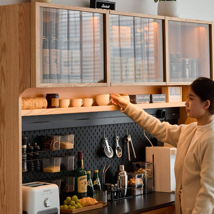 Scandinavian oak wood side cabinet lumen material variants.