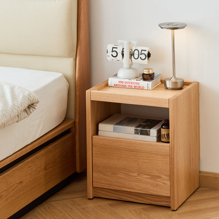 Scandinavian oak wood side table sugar primary product view.