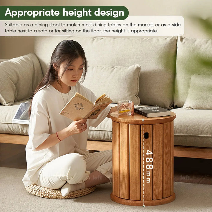 Scandinavian oak wood stackable stool harvest in close up details.