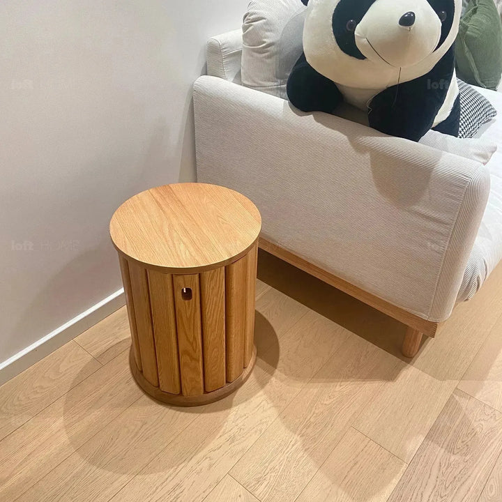 Scandinavian oak wood stackable stool harvest detail 6.