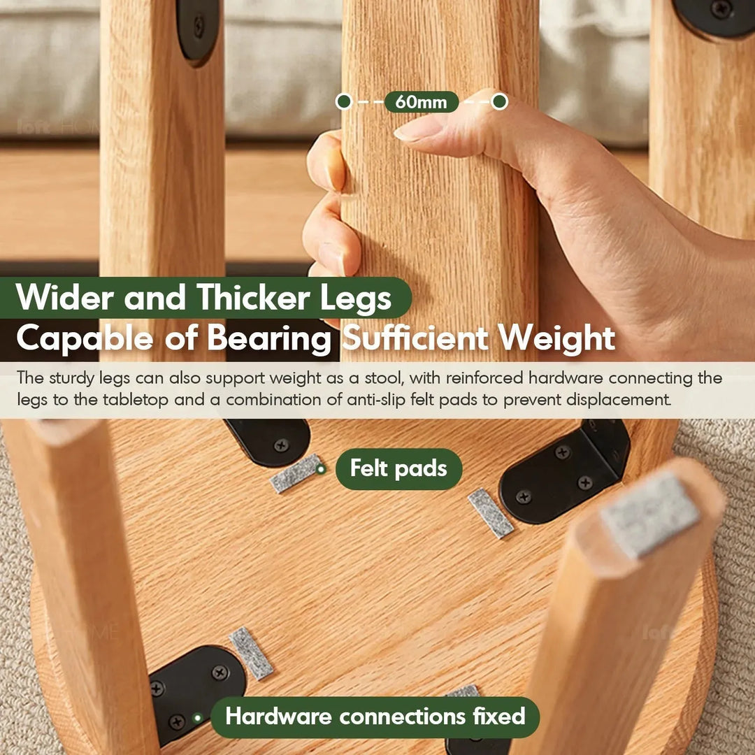 Scandinavian oak wood stackable stool harvest in details.