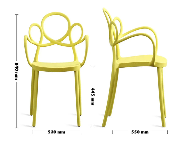 Contemporary plastic armrest dining chair mina size charts.