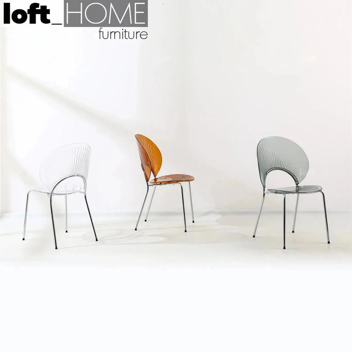 Contemporary plastic dining chair apollo clear in close up details.