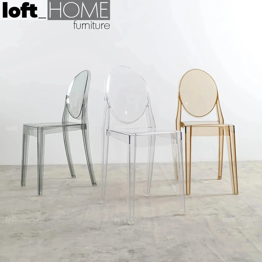 Contemporary plastic dining chair ghost vee primary product view.