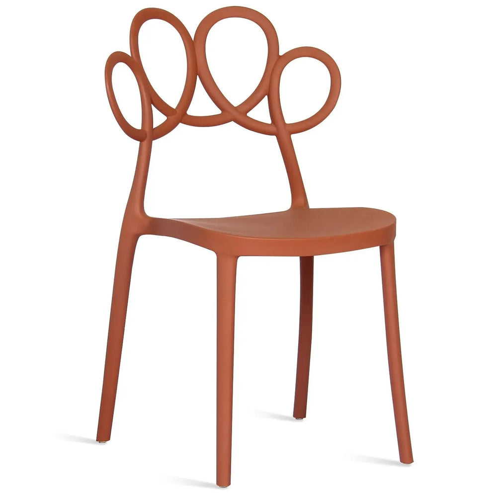 Contemporary plastic dining chair mila in white background.