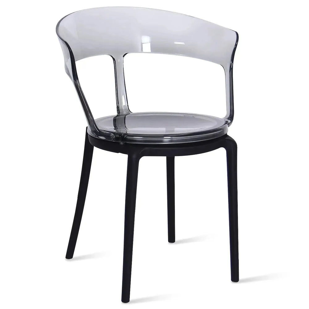 Contemporary plastic dining chair renzo in white background.