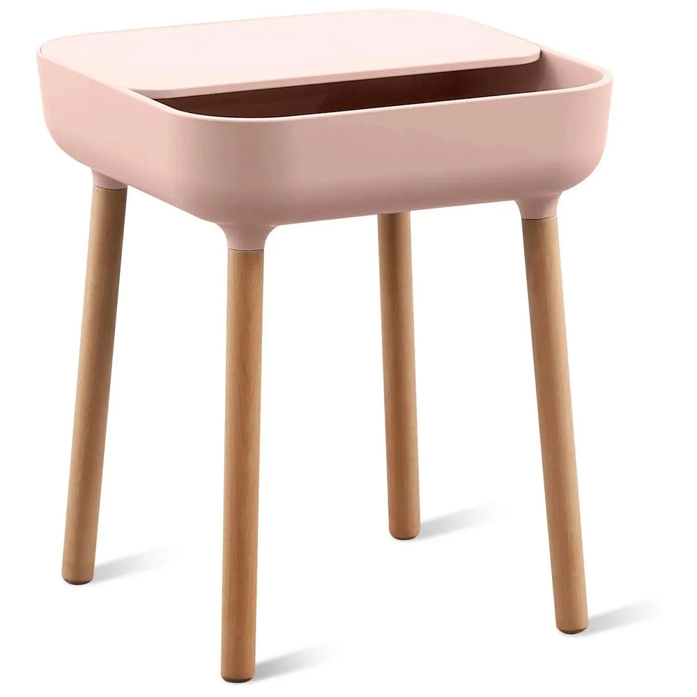 Contemporary plastic side table una in white background.