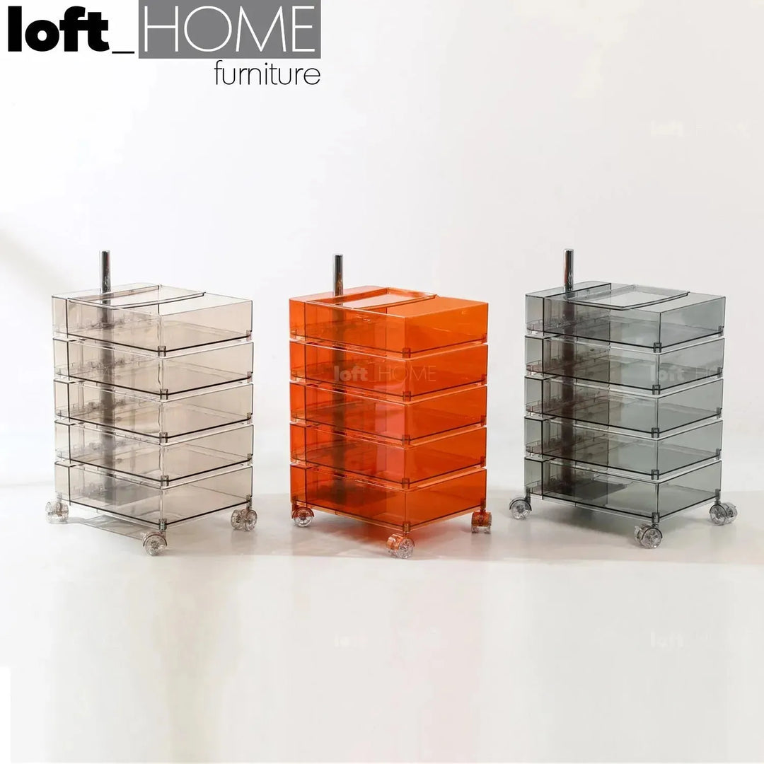 Contemporary plastic wheeled trolley side table rolly clear primary product view.