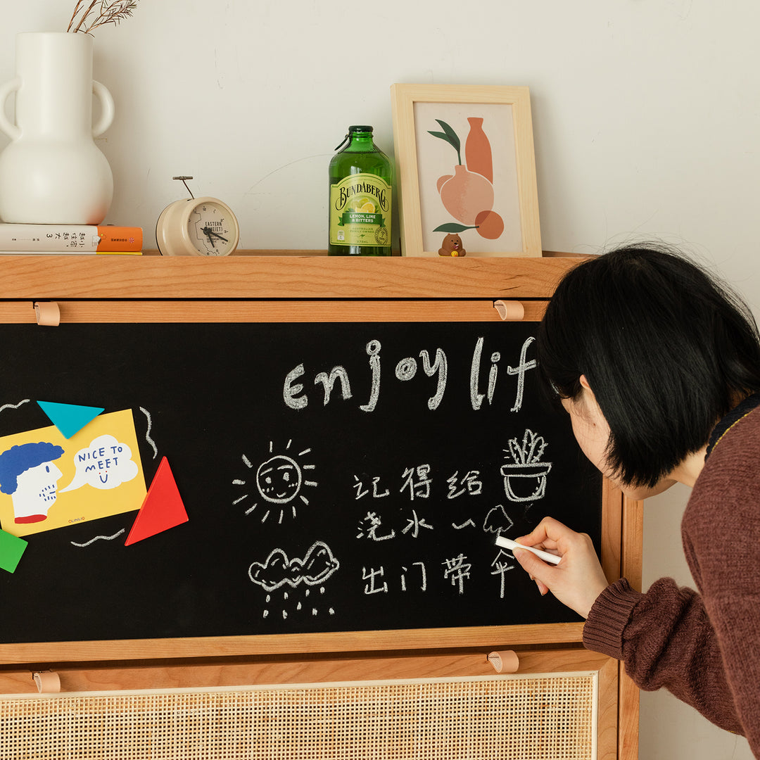 Scandinavian rattan shoe cabinet kangaroo color swatches.