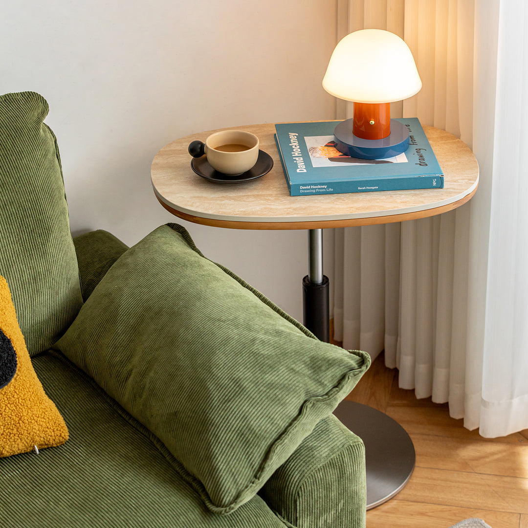 Scandinavian sintered stone height adjustable side table roman material variants.