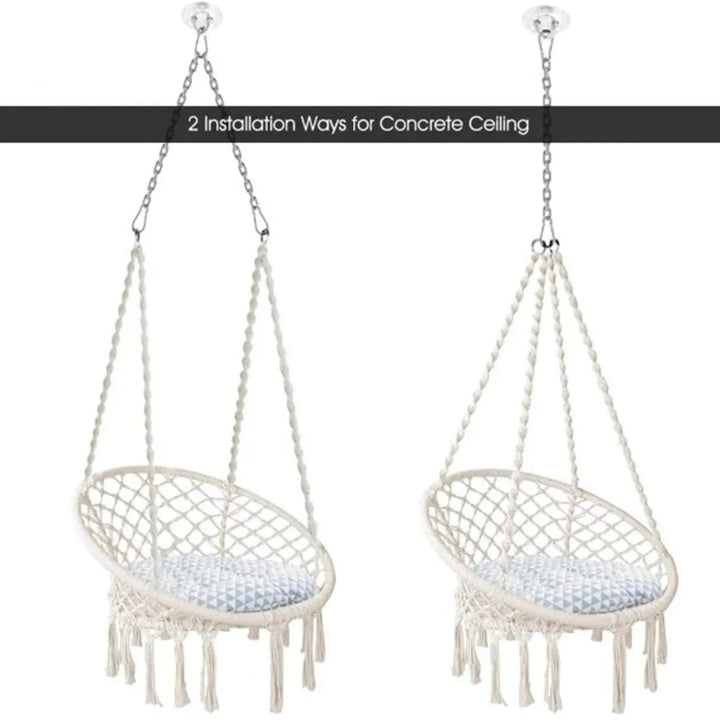 Scandinavian woven rope hanging chair 1 seater sofa net material variants.