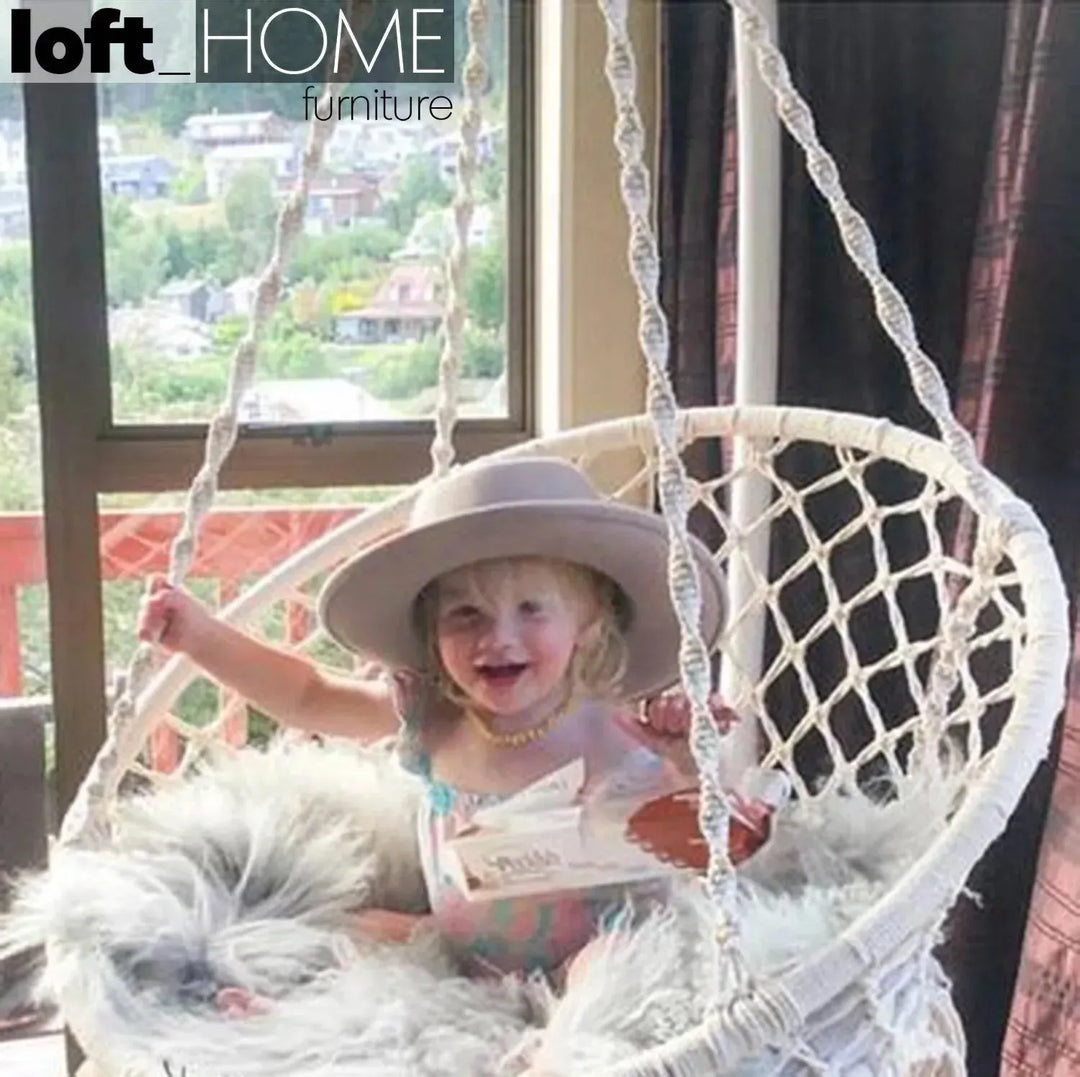 Scandinavian woven rope hanging chair 1 seater sofa net conceptual design.