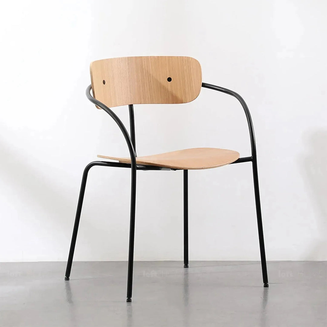 Industrial wood armrest dining chair pavilion av2 in close up details.