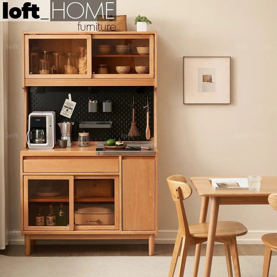 Scandinavian wood cabinet cherry retro primary product view.