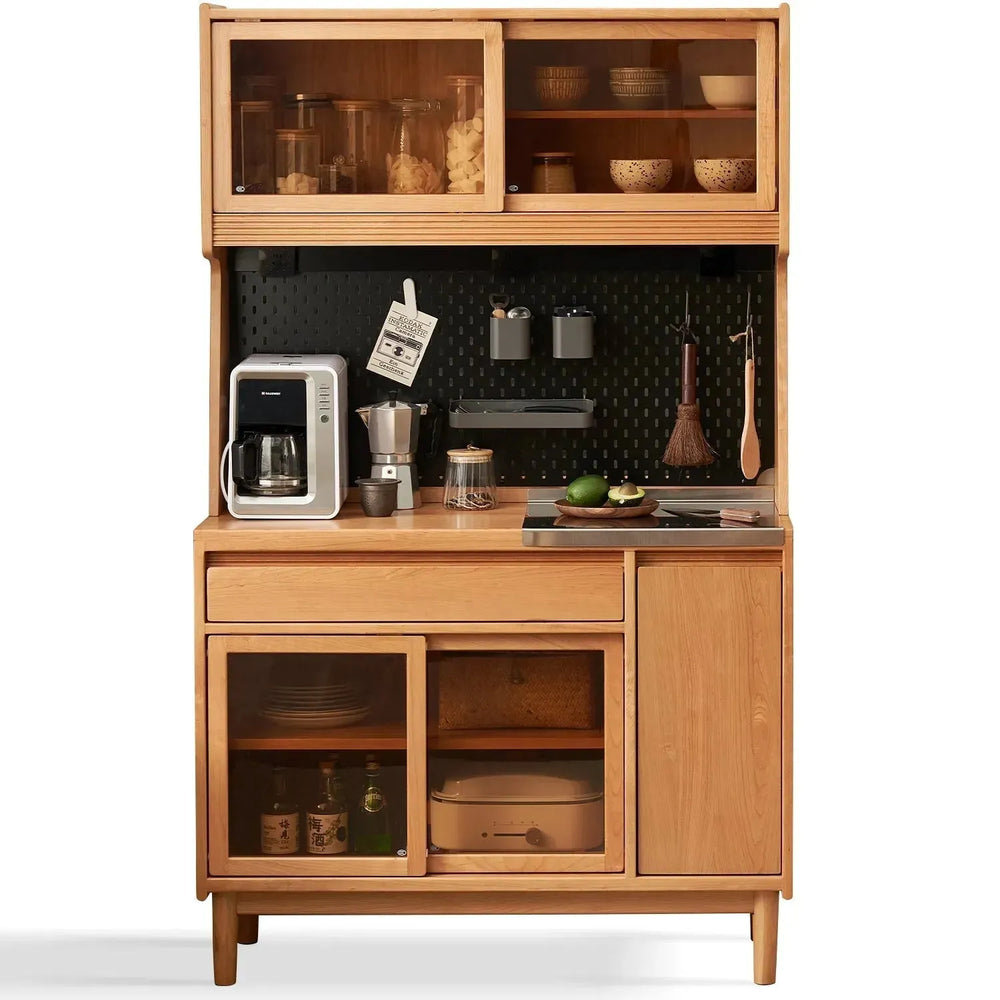 Scandinavian wood cabinet cherry retro in white background.