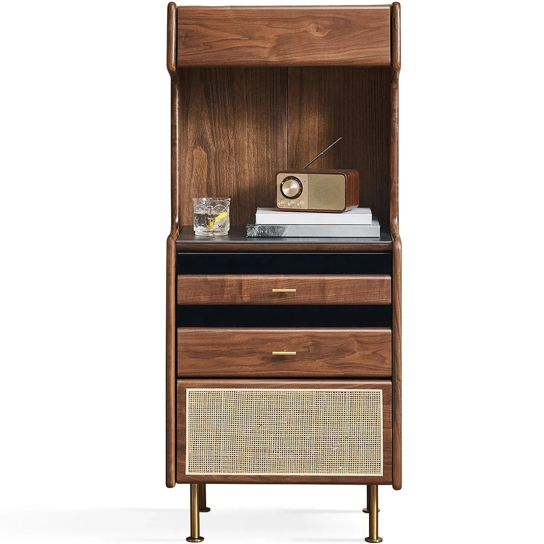 Japandi wood cabinet goya in white background.