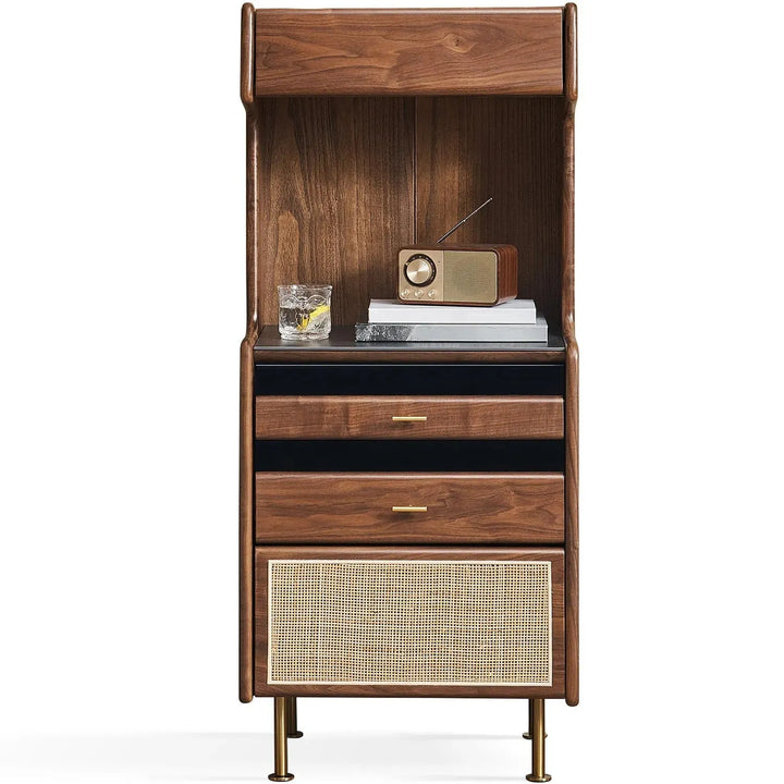 Japandi wood cabinet goya in white background.