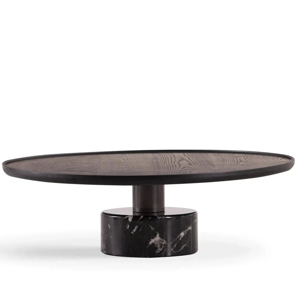 Japandi wood coffee table cascade in white background.