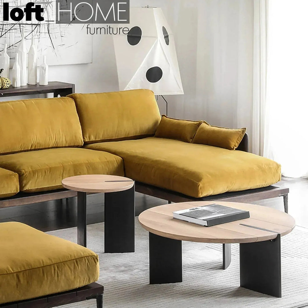 Japandi wood coffee table shona in details.