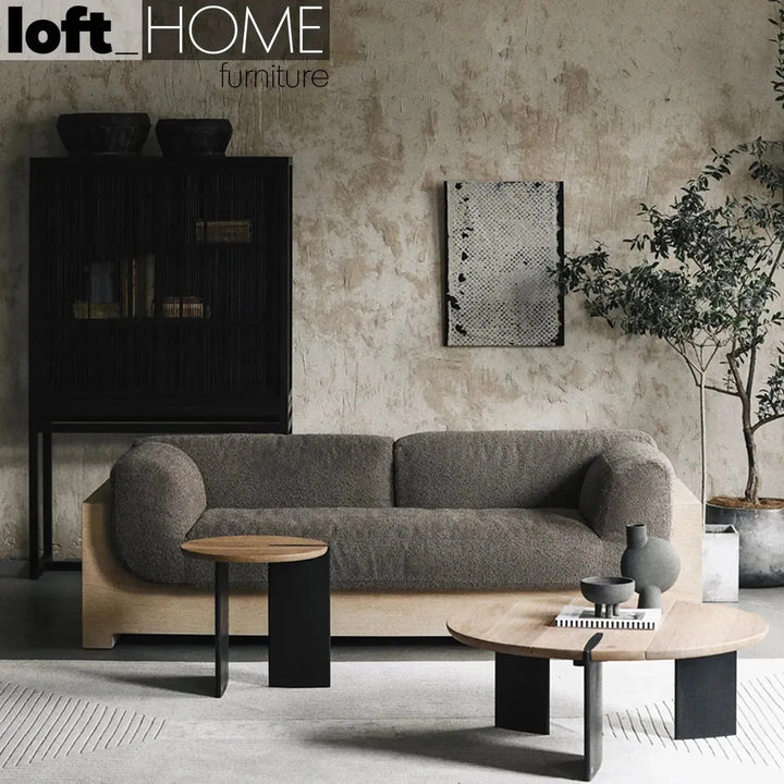 Japandi wood coffee table shona with context.