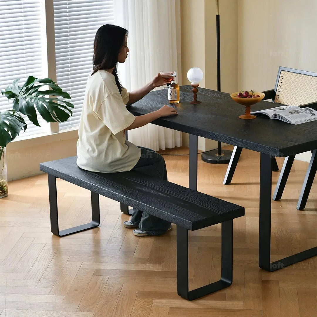 Industrial wood dining bench u shape oak detail 3.