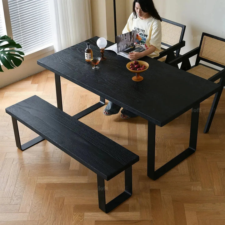 Industrial wood dining bench u shape oak detail 4.