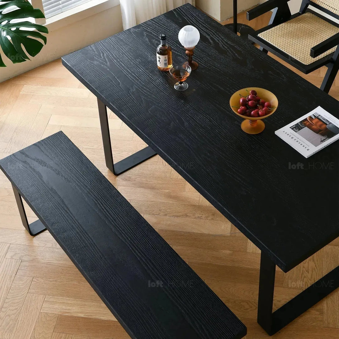 Industrial wood dining bench u shape oak detail 5.