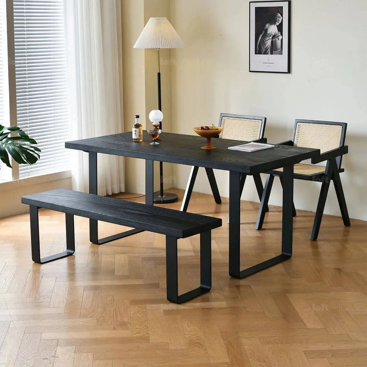 Industrial wood dining bench u shape oak detail 7.