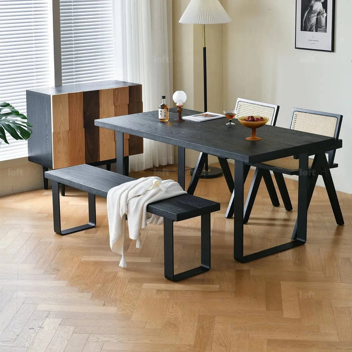 Industrial wood dining bench u shape oak detail 6.