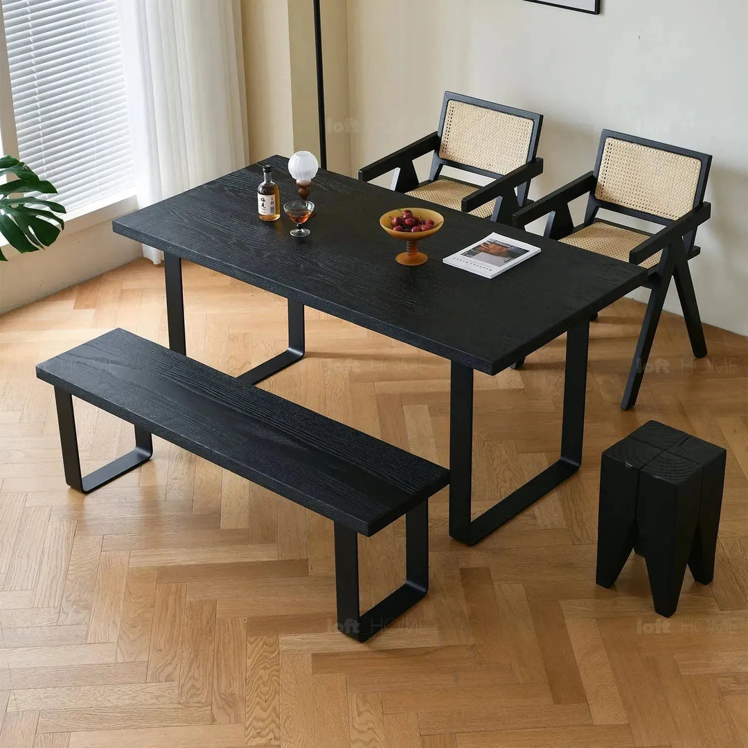 Industrial wood dining bench u shape oak detail 8.