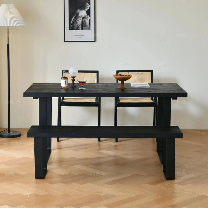 Industrial wood dining bench u shape oak detail 2.