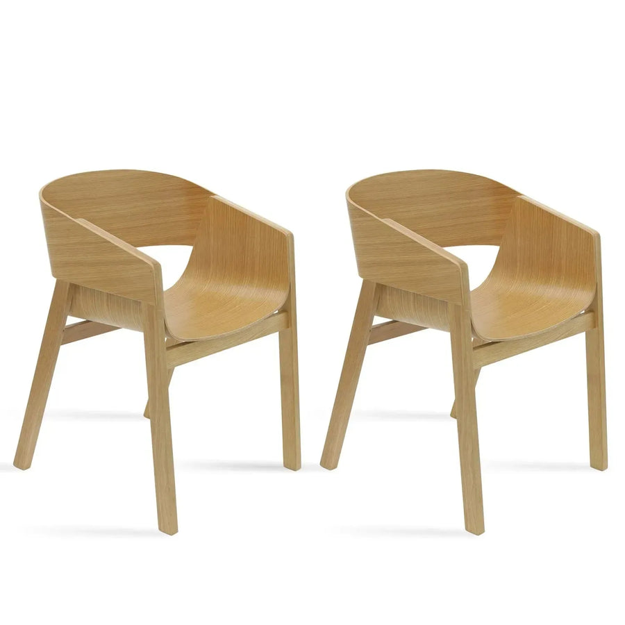 Scandinavian wood dining chair 2pcs set flair in white background.