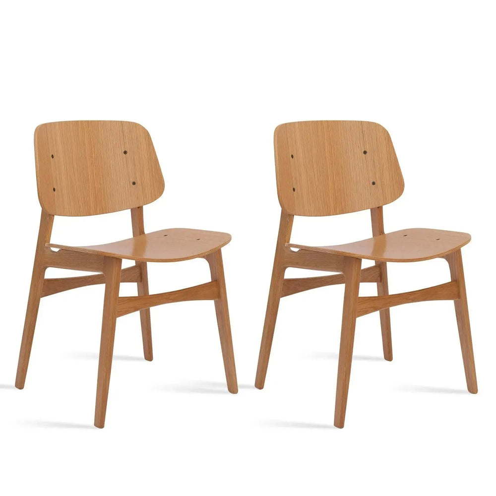 Scandinavian wood dining chair 2pcs set horizon in white background.
