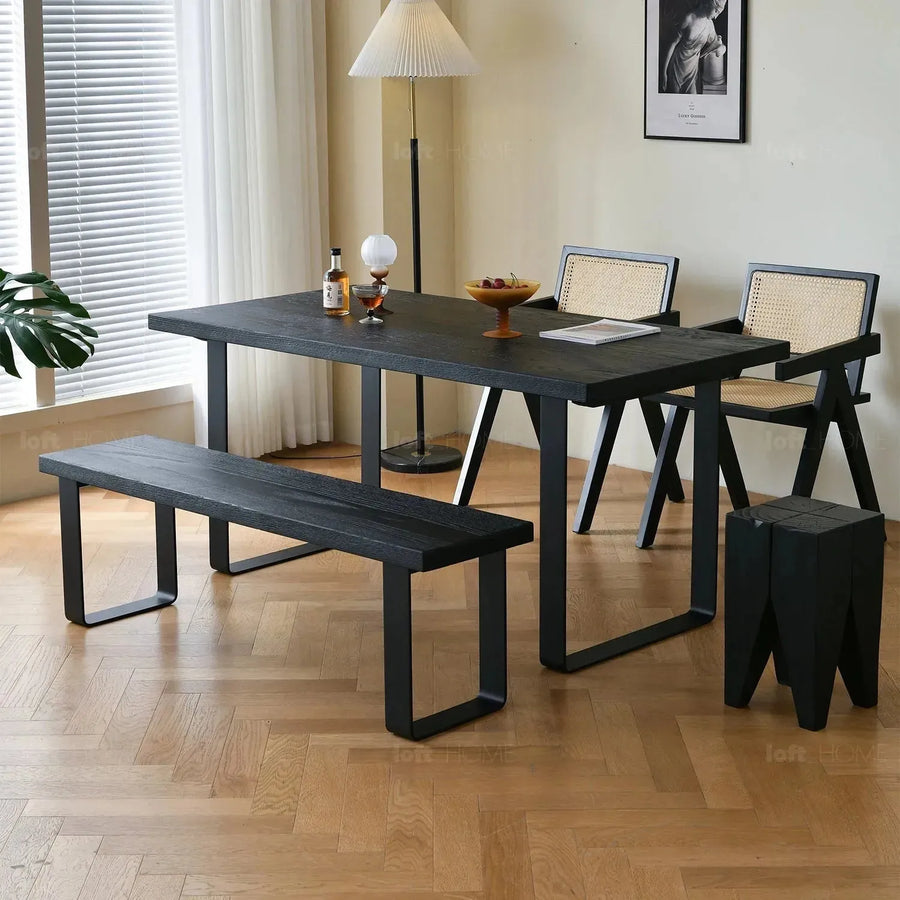 Industrial wood dining table u shape oak detail 1.