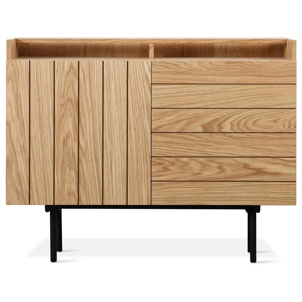 Modern wood drawer cabinet lumi s in white background.