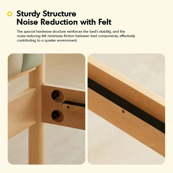 Scandinavian wood kids bed mallow in still life.