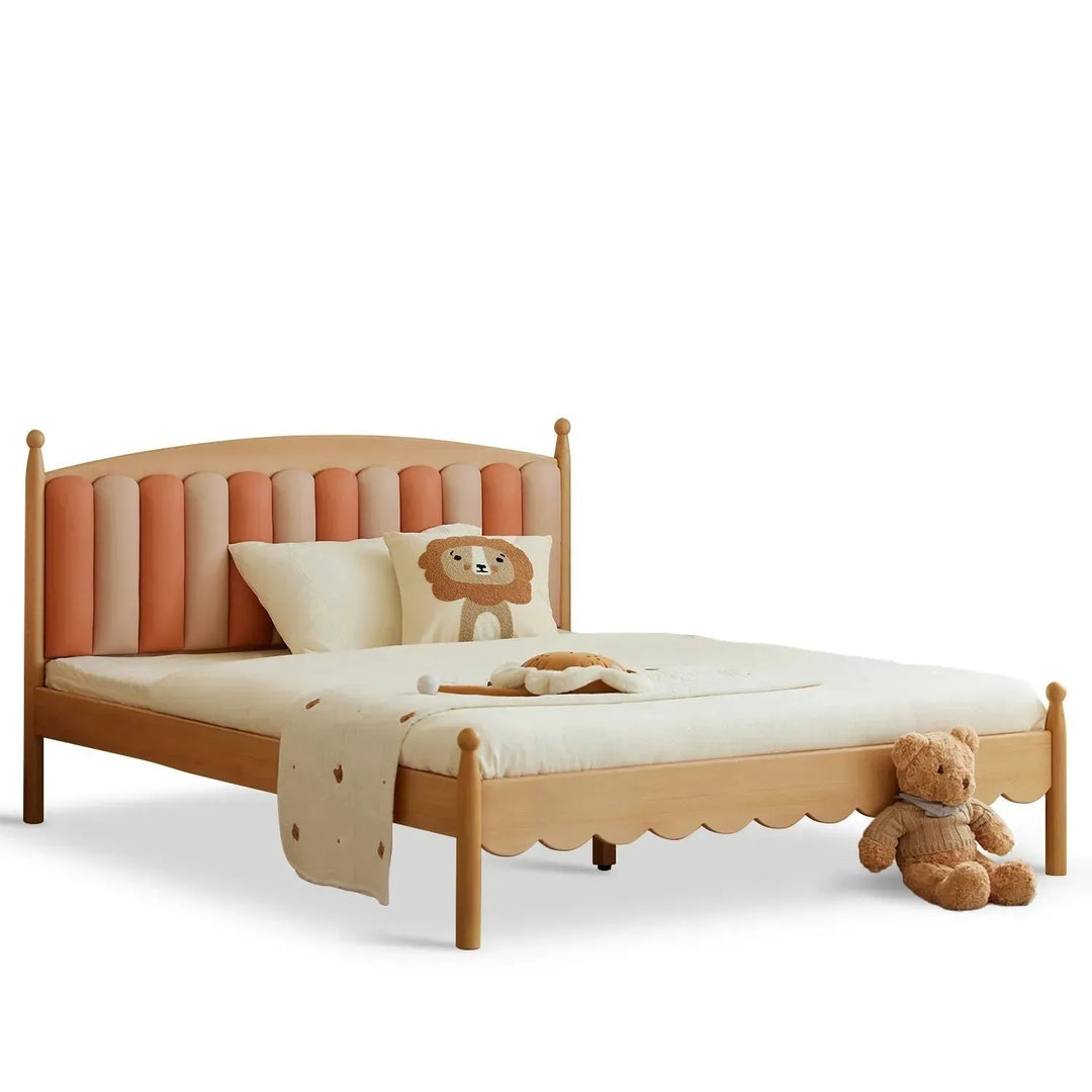 Scandinavian wood kids bed mallow in white background.