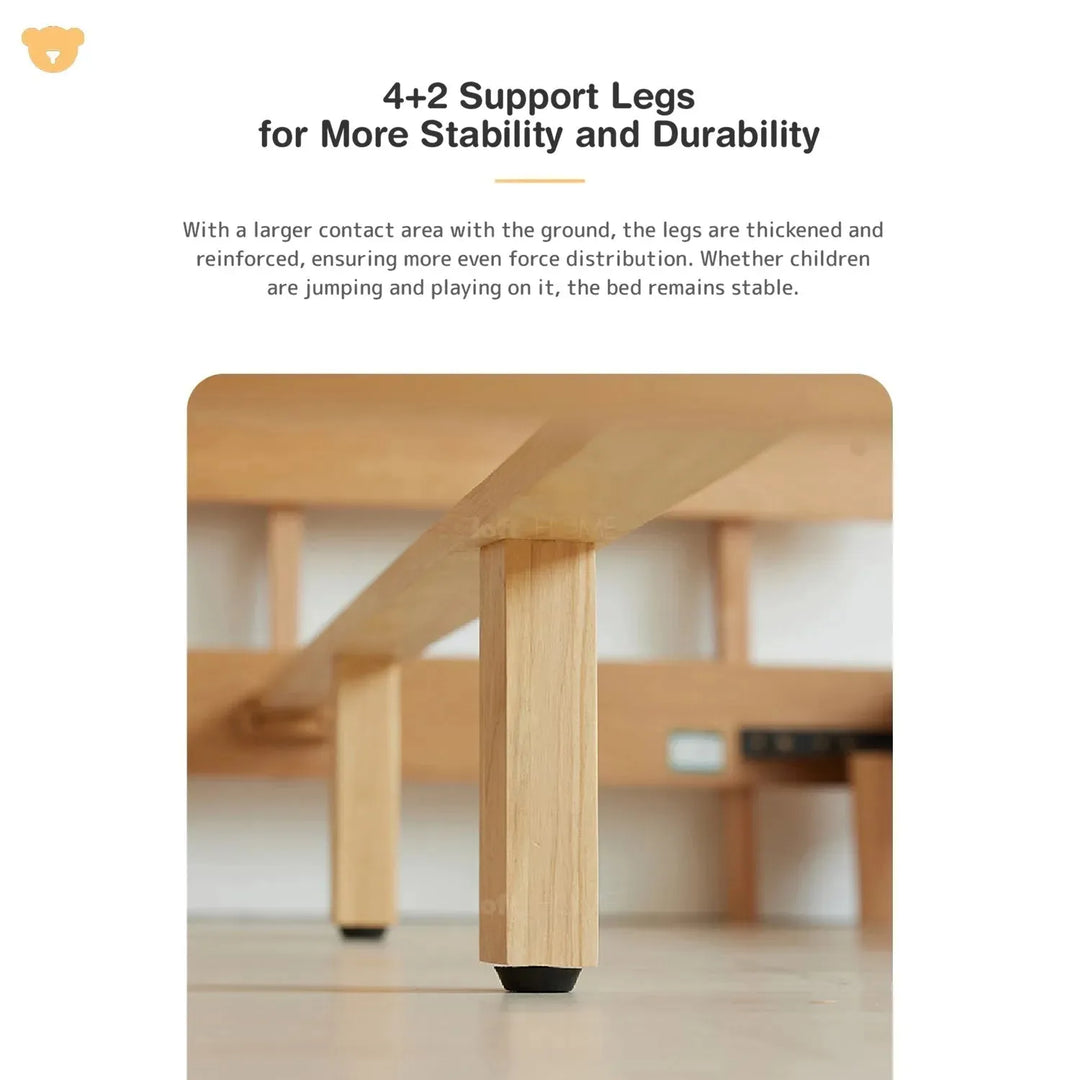 Scandinavian wood kids bed teddy in still life.