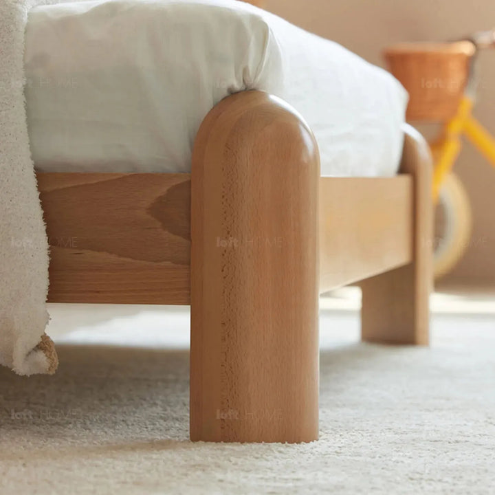 Scandinavian wood kids bed teddy material variants.