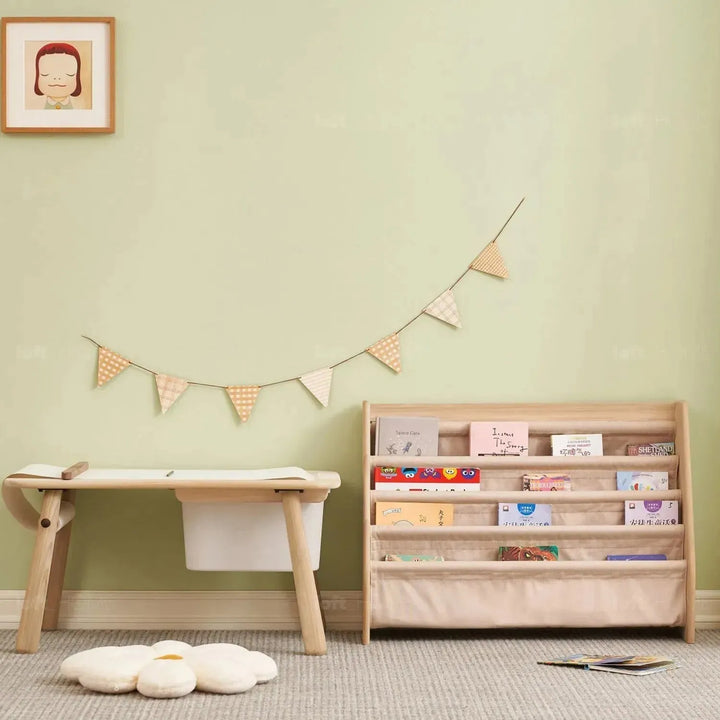 Scandinavian wood kids bookshelf 4 layers charm layered structure.