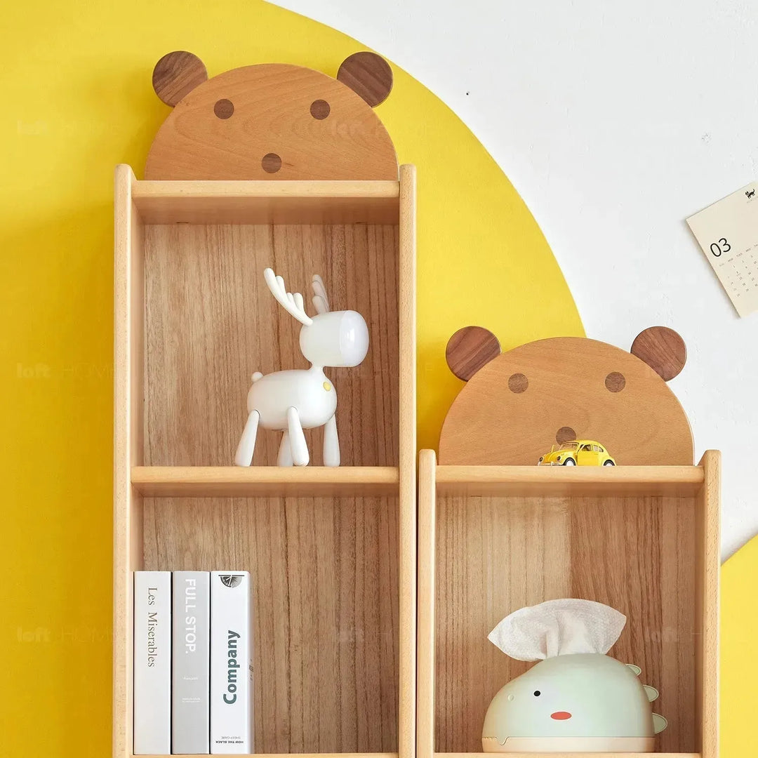 Scandinavian wood kids bookshelf bear situational feels.