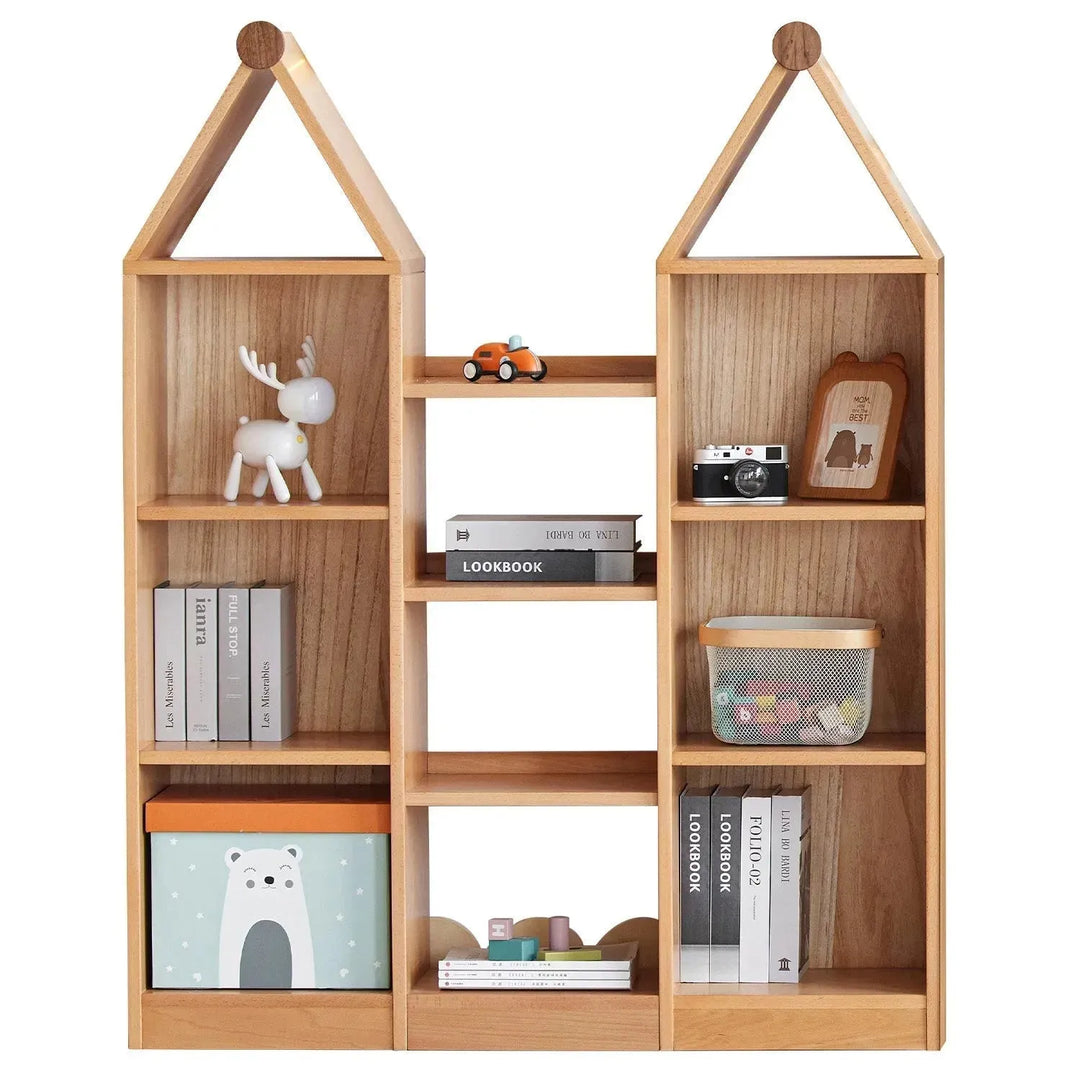 Scandinavian wood kids bookshelf house detail 6.