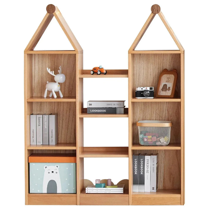 Scandinavian wood kids bookshelf house detail 6.
