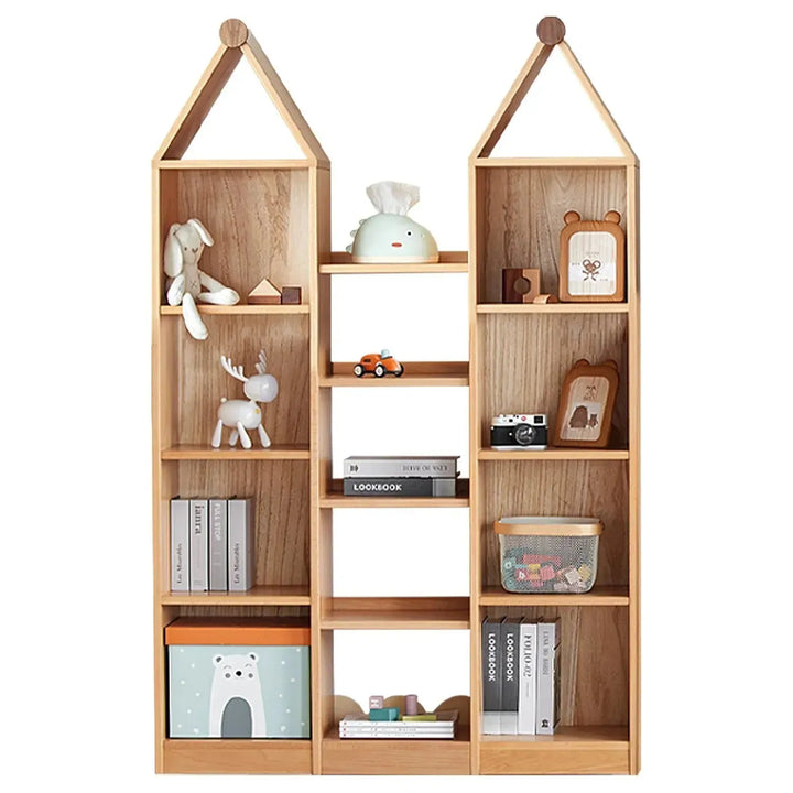 Scandinavian wood kids bookshelf house detail 7.