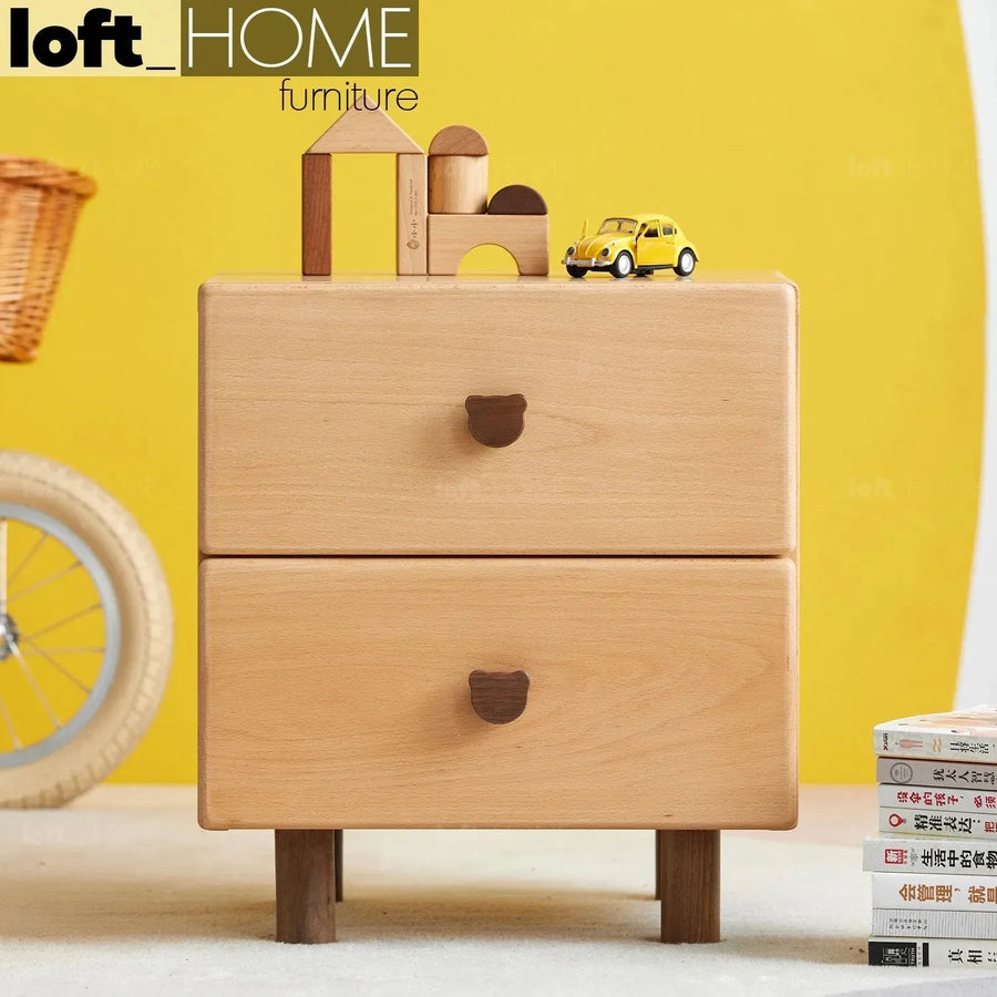 Scandinavian wood kids side table bear primary product view.