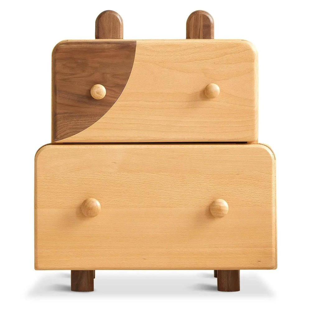 Scandinavian wood kids side table momo in white background.