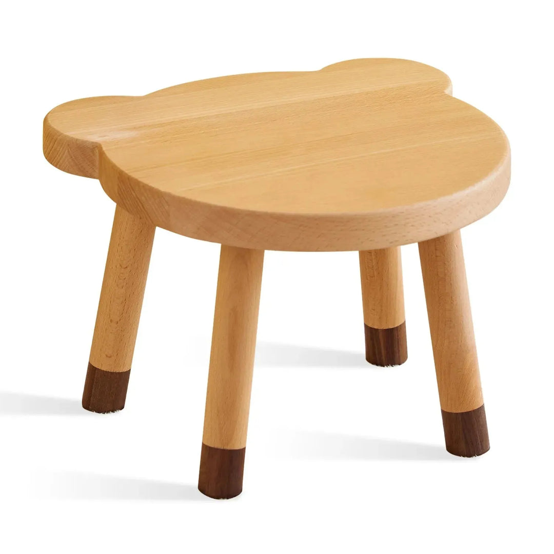 Scandinavian wood kids stool bear in white background.