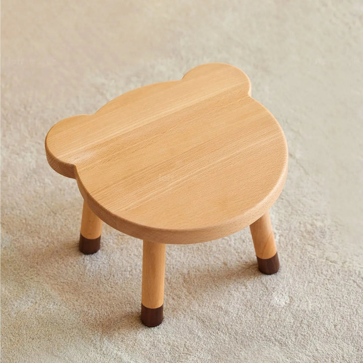Scandinavian wood kids stool bear in real life style.