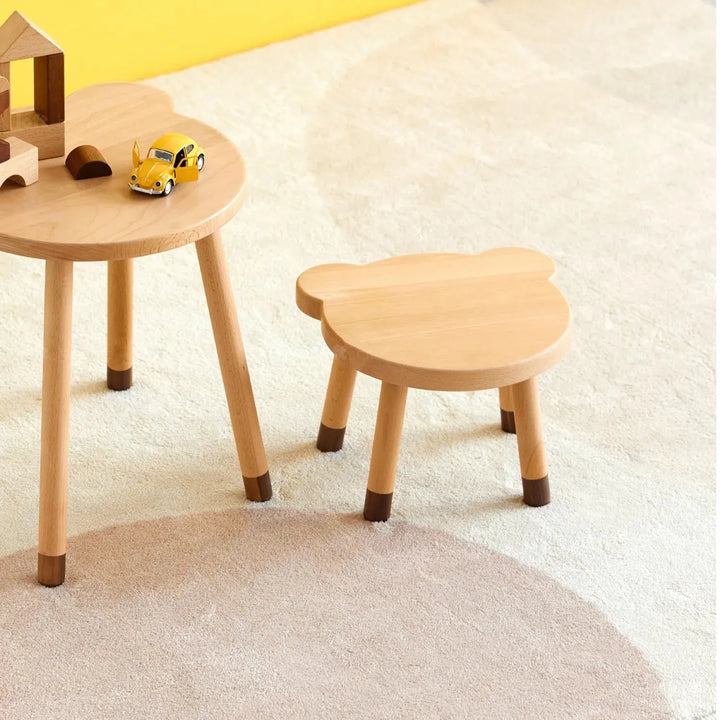 Scandinavian wood kids stool bear color swatches.