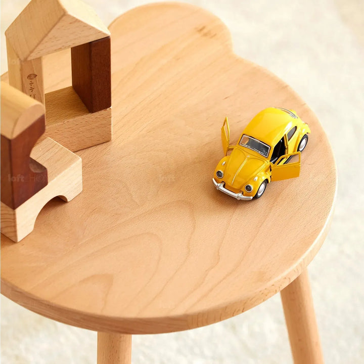 Scandinavian wood kids stool bear material variants.